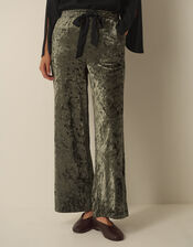 Ola Crushed Velvet Wide Leg Joggers, Green (KHAKI), large