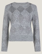 Alba Sequin Argyle Jumper, Grey (GREY), large