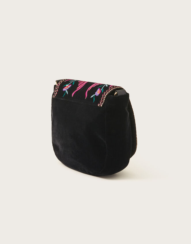 Bird Embroidered Velvet Bag Black