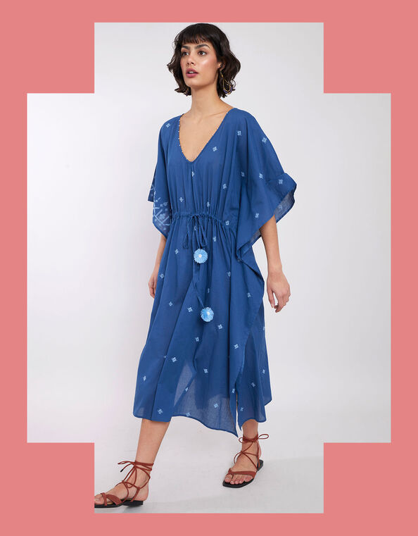 East Petra Embroidered Kaftan, Blue (BLUE), large