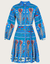 Mixed Print Shirt Dress, Blue (BLUE), large