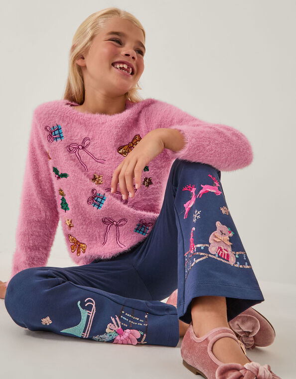 Embellished Fuzzy Christmas Sweater, Pink (PINK), large