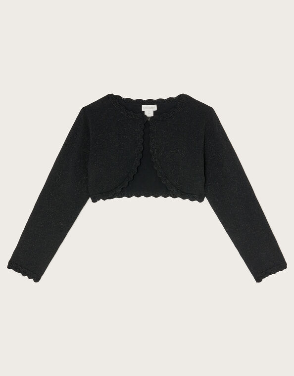 Maeve Sparkle Scallop Cardigan, Black (BLACK), large