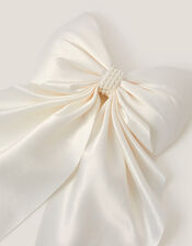 Satin Bow Bridesmaid Hair Clip, Ivory (IVORY), large