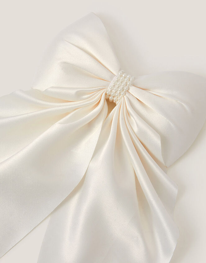 Satin Bow Bridesmaid Hair Clip, Ivory (IVORY), large