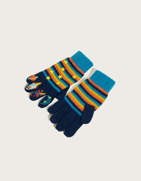 Fox Astronaut Novelty Gloves Blue, Blue (BLUE), large