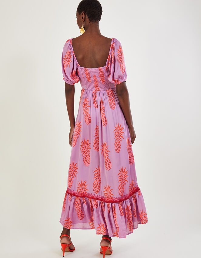 Anasi Pineapple Print Dress in Sustainable Viscose, Purple (LILAC), large