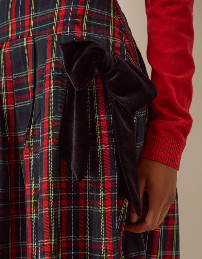 Dottie Velvet Bow Tartan Midi Skirt, Red (RED), large