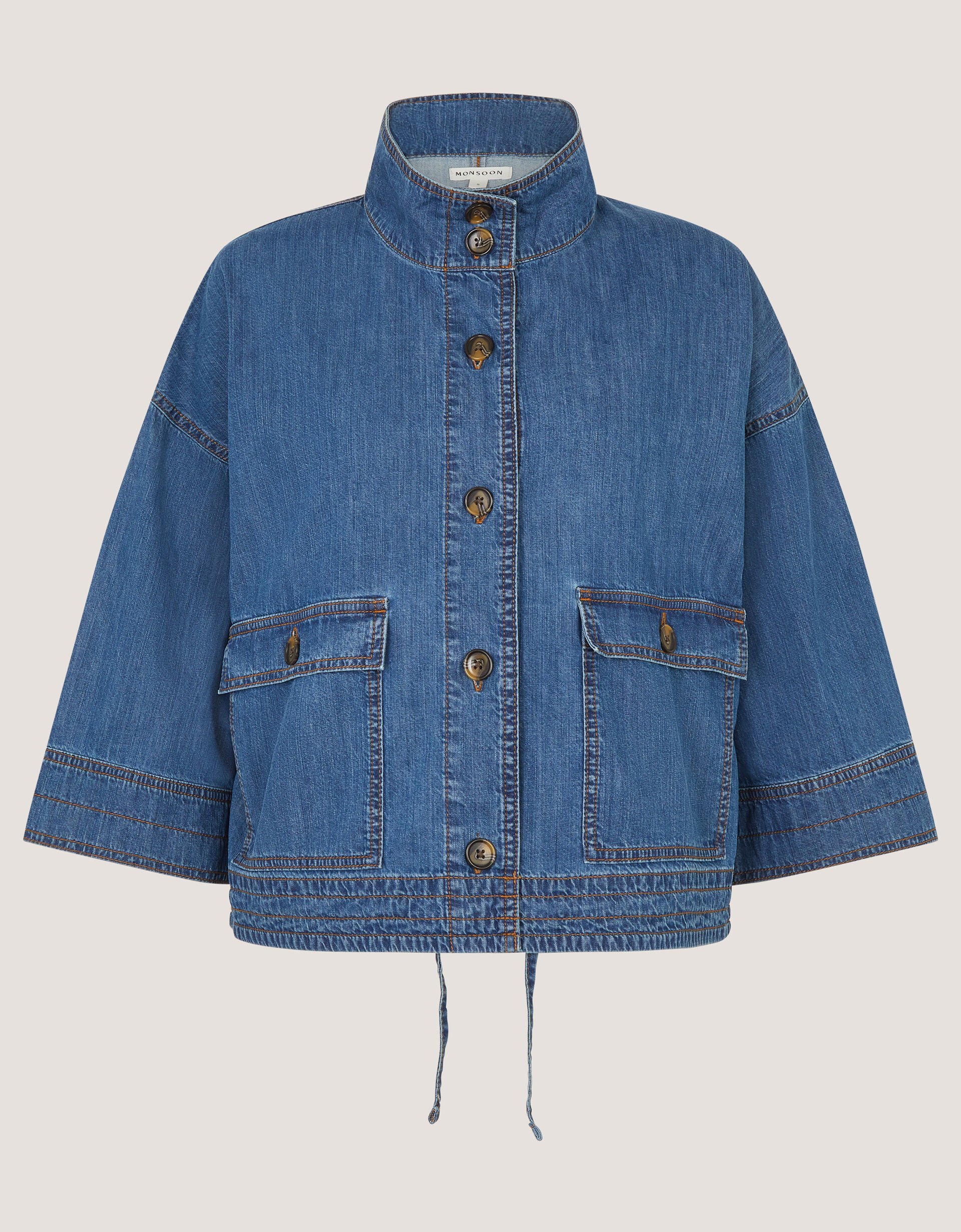 Gwen Funnel Neck Denim Jacket, Blue (DENIM BLUE), large