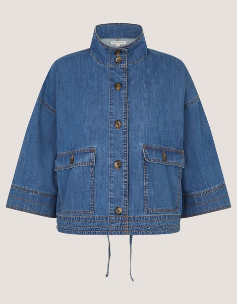 Gwen Funnel Neck Denim Jacket, Blue (DENIM BLUE), large