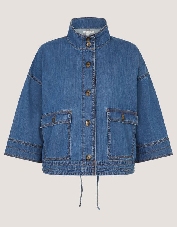 Gwen Funnel Neck Denim Jacket, Blue (DENIM BLUE), large