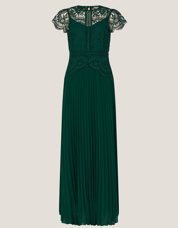 Monica Lace Pleated Bridesmaid Dress, Green (DARK GREEN), large