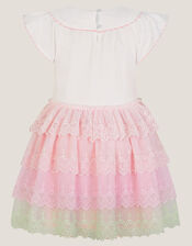 Floral Embroidered Tiered Disco Dress, Pink (PINK), large