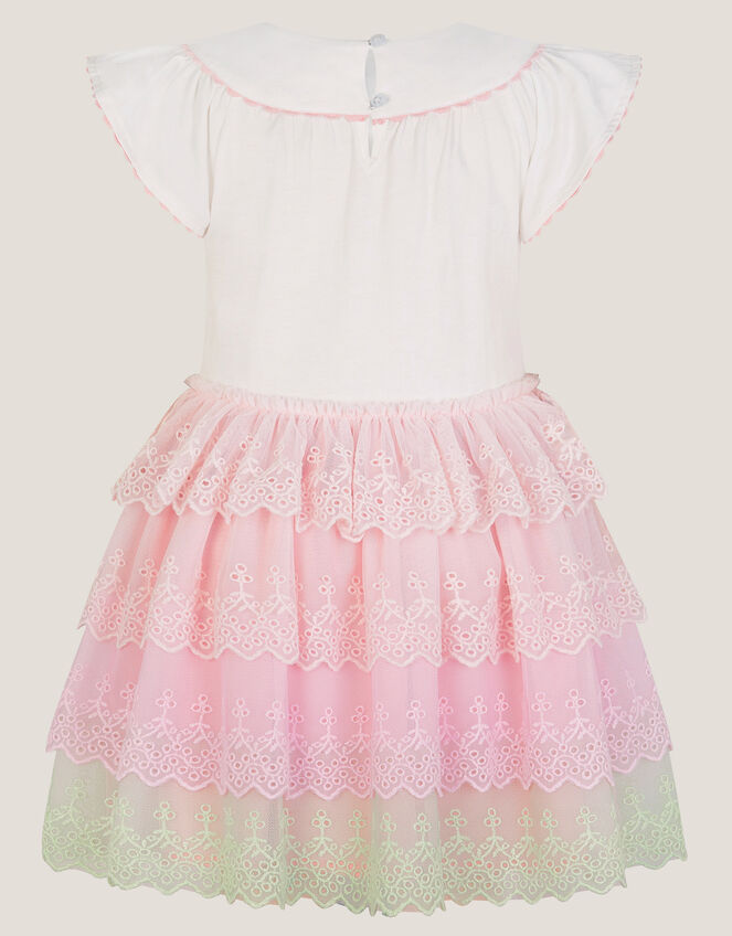 Floral Embroidered Tiered Disco Dress, Pink (PINK), large