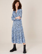 Animal Print Midi Shirt Dress, Blue (BLUE), large