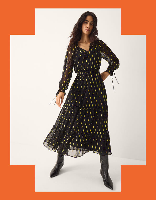 La Galeria Elefante Cowgirl Shimmer Midi Dress, BLACK GOLD, large