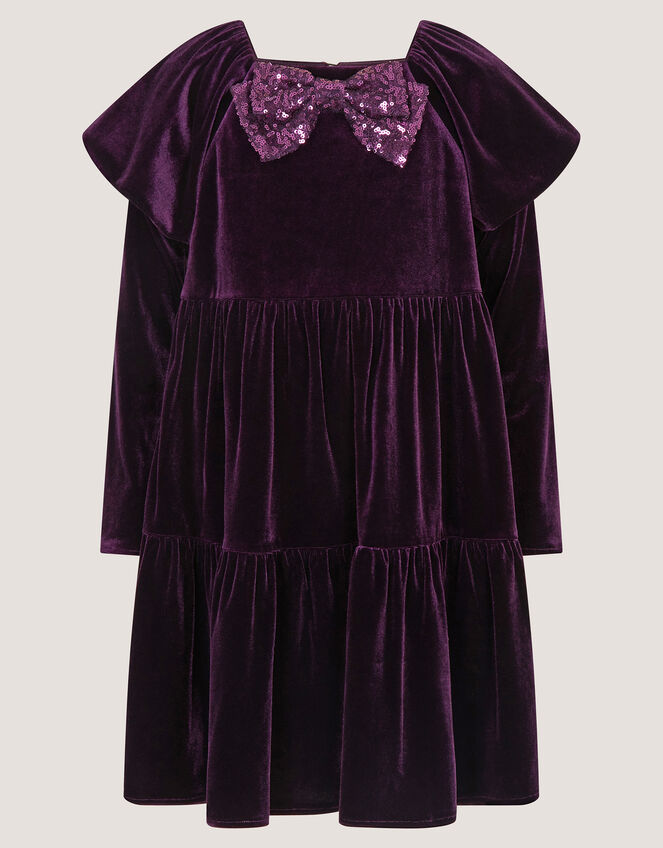 Verna Velvet Tiered Party Dress, Purple (PURPLE), large