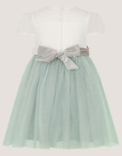 Baby Velvet Bow Party Dress, Green (SAGE), large