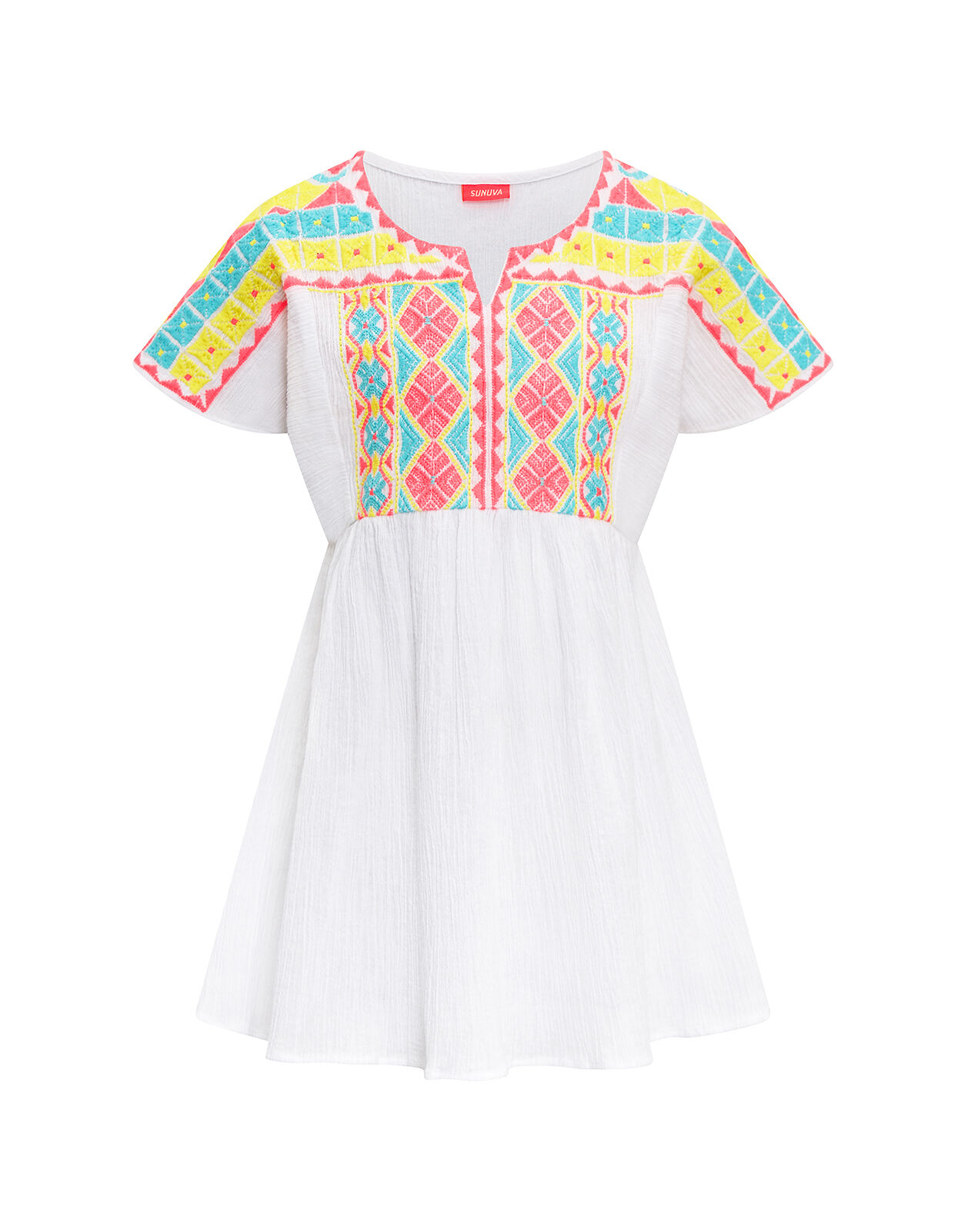 Sunuva Embroidered Cheesecloth Dress White