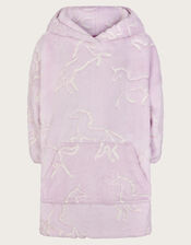 Fleece Unicorn Print Blanket Hoodie, Pink (PINK), large