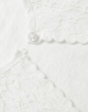 Baby Emilia Lace Scallop Cardigan, Ivory (IVORY), large