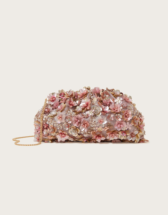 Floral Beaded Pouch Clutch Bag, , large