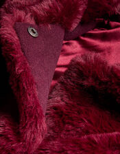 Faux Fur Collared Coat, BURGANDY, large