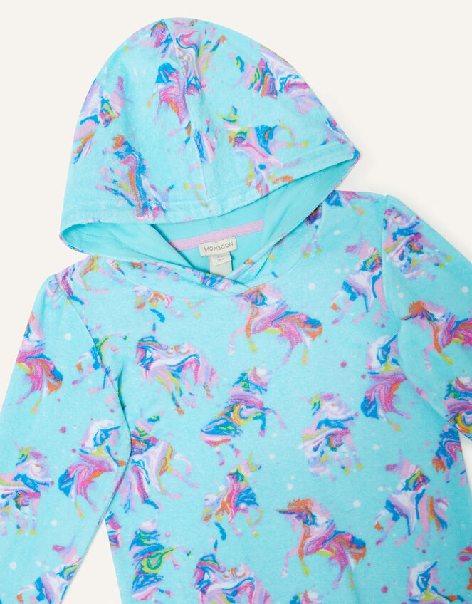 Unicorn Print Towelling Dress, Blue (TURQUOISE), large
