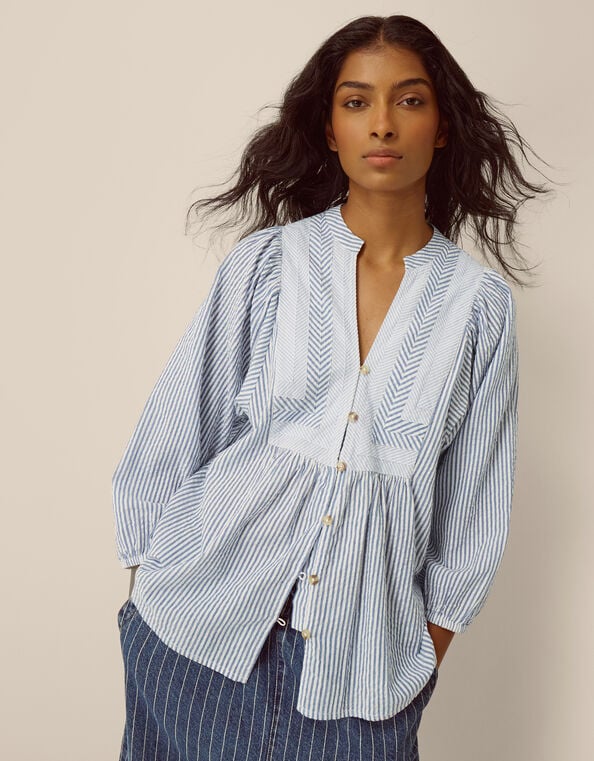 Callie Stripe Blouse, Blue (BLUE), large