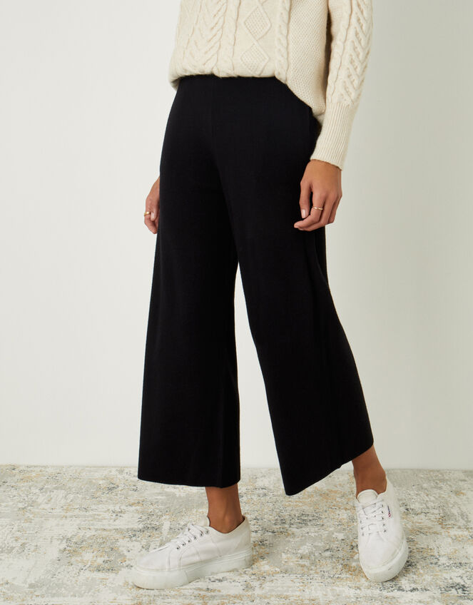 LOUNGE Wide-Leg Trousers with Sustainable Viscose, Black (BLACK), large