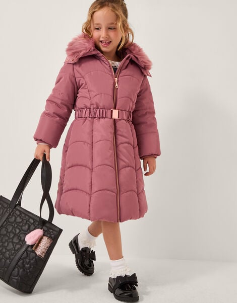 Belted Scallop Puffer Coat, Pink (PINK), large