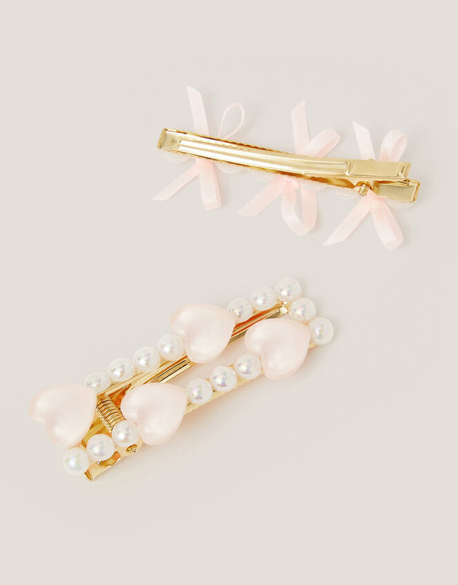 2-Pack Pearl Heart Hair Clips, , large