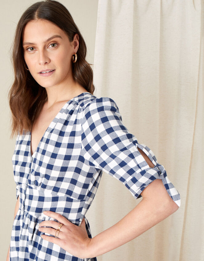 Amina Gingham Dolly Dress, Blue (NAVY), large