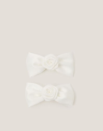 2-Pack Rose Bow Bridesmaid Hair Clips, Ivory (IVORY), large