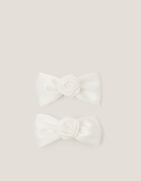 2-Pack Rose Bow Bridesmaid Hair Clips, Ivory (IVORY), large