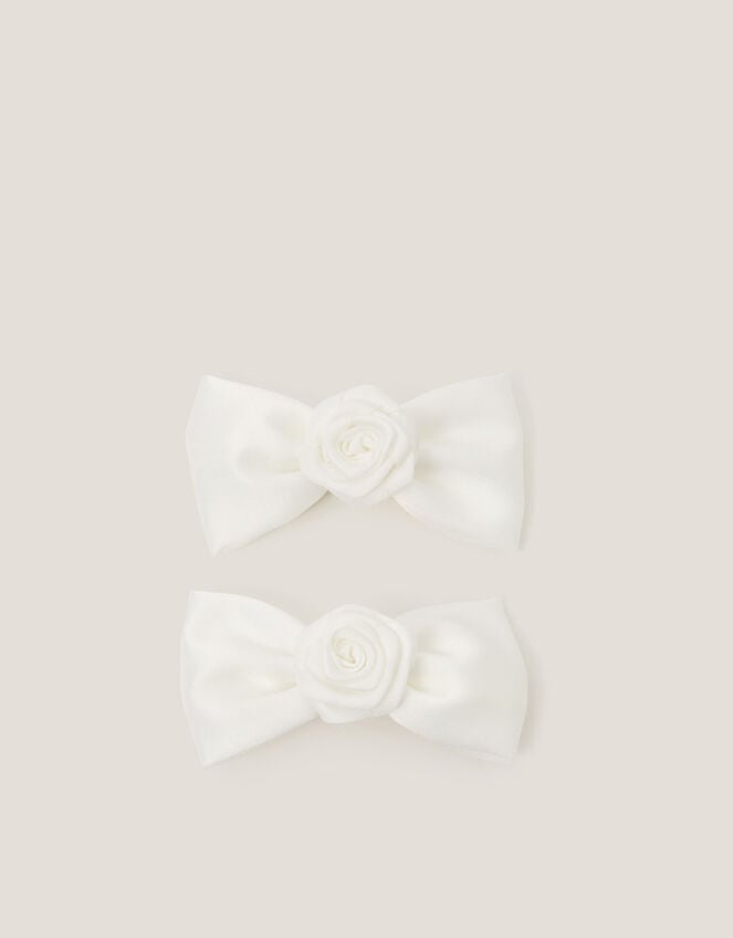 2-Pack Rose Bow Bridesmaid Hair Clips, Ivory (IVORY), large