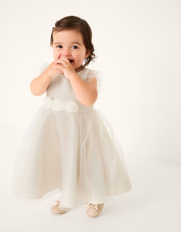 Baby Principesa Appliqu&eacute; Rose Sparkle Dress, Gold (GOLD), large