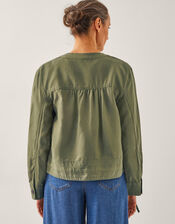Cally Linen Blend Cropped Bomber Jacket, Green (KHAKI), large