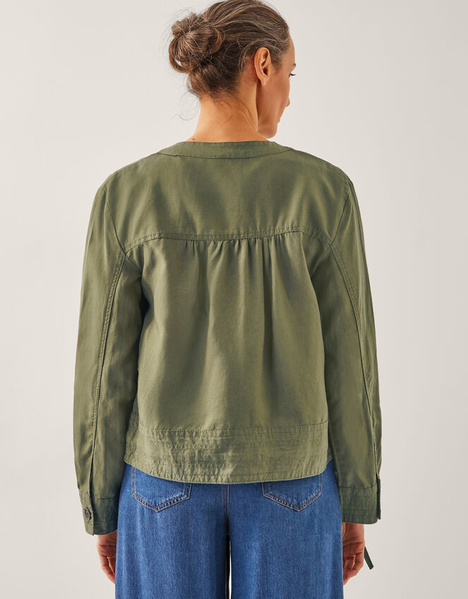 Cally Linen Blend Cropped Bomber Jacket, Green (KHAKI), large