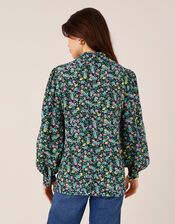Ditsy Floral Print Collar Top, Blue (NAVY), large