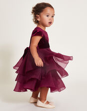 Baby Mabel Embroidered Velvet Dress, Red (BURGUNDY), large