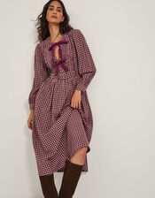 Agatha Tie Front Check Midi Dress, Red (CHERRY), large