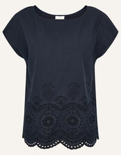 Lila Woven Front Tee in Organic Cotton , Blue (NAVY), large