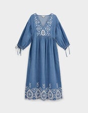 East Coralie Denim Broderie Detailed Dress, Blue (BLUE), large