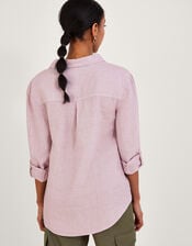 Pocket Detail Collared Linen Shirt , Purple (LILAC), large