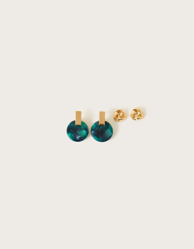 Emerald Resin Stud Earrings Set of Three, , large