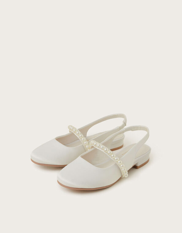 Pearl Strap Slingback Flats, Ivory (IVORY), large