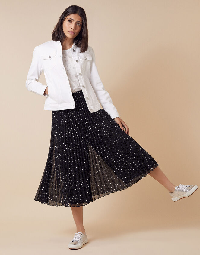 Spot Print Pleated Culottes in Recycled Fabric, Black (BLACK), large