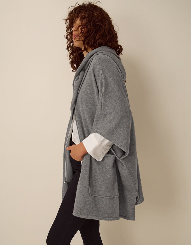 Samia Knitted Scarf Cape, Grey (CHARCOAL), large