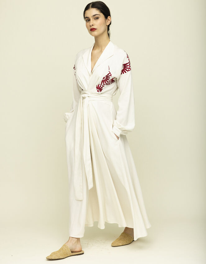 Tallulah & Hope Mitzi Embroidered Wrap Dress, Camel (OATMEAL), large